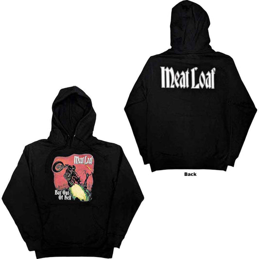 Black unisex pullover hoodie featuring a Meat Loaf Bat Out Of Hell back print.
