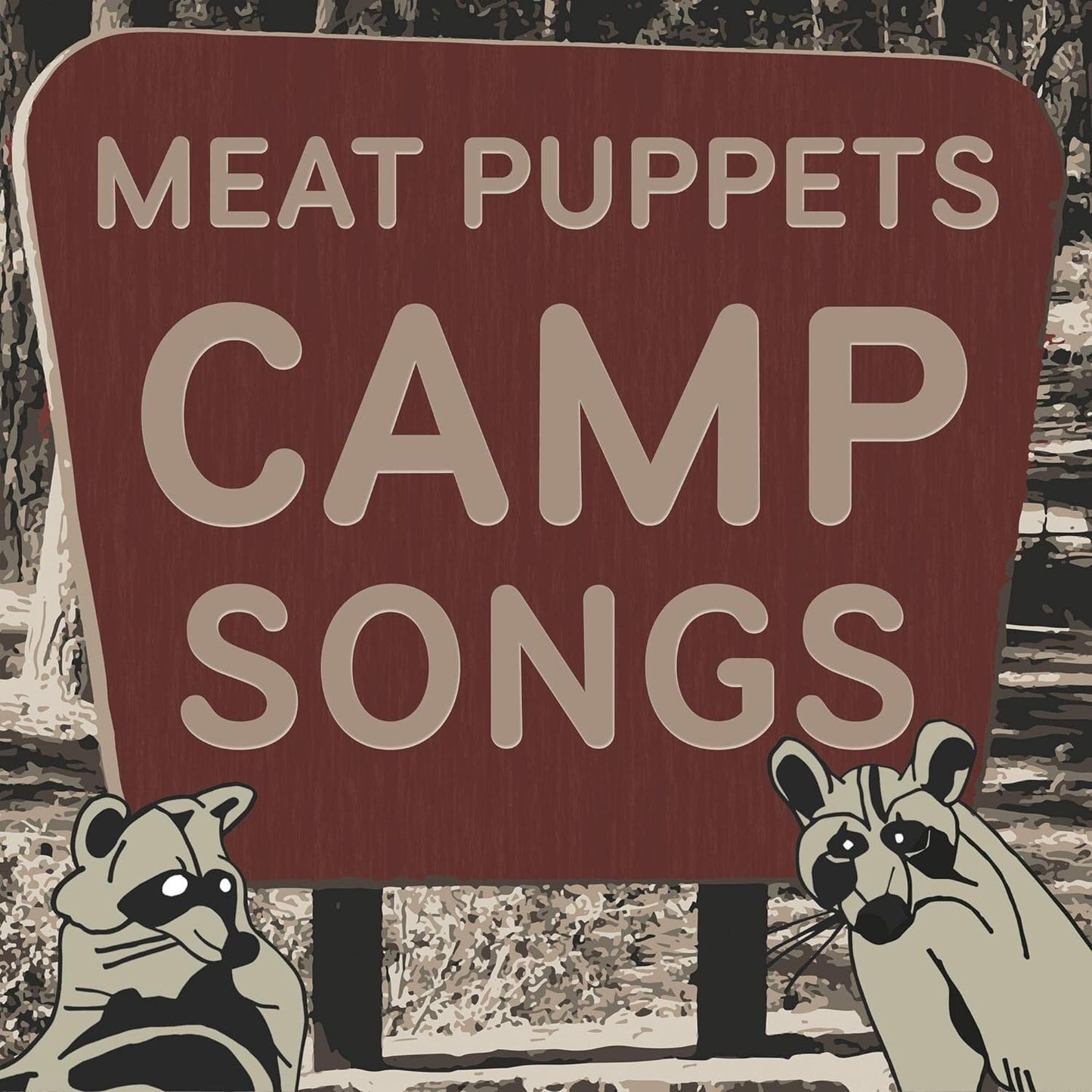 Album cover for Meat Puppets’ “Camp Songs” with raccoons.