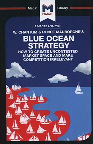 Book cover for “Blue Ocean Strategy” with sailing ships and red wave imagery.