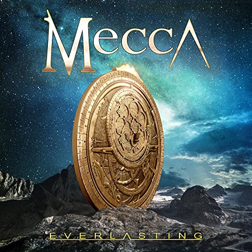 CD cover for Mecca’s “Everlasting” featuring a golden astrolabe on a mountain.