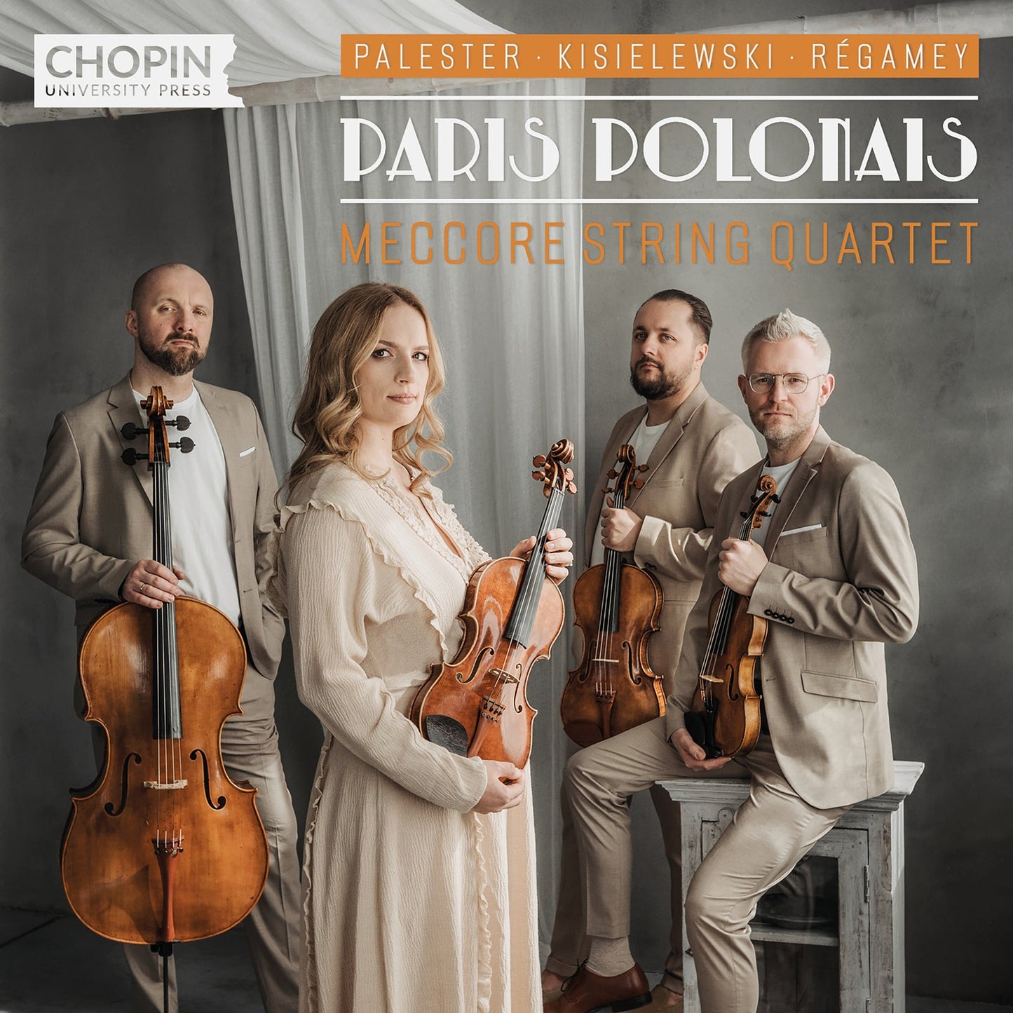 CD cover featuring the Meccore String Quartet and composers’ names.