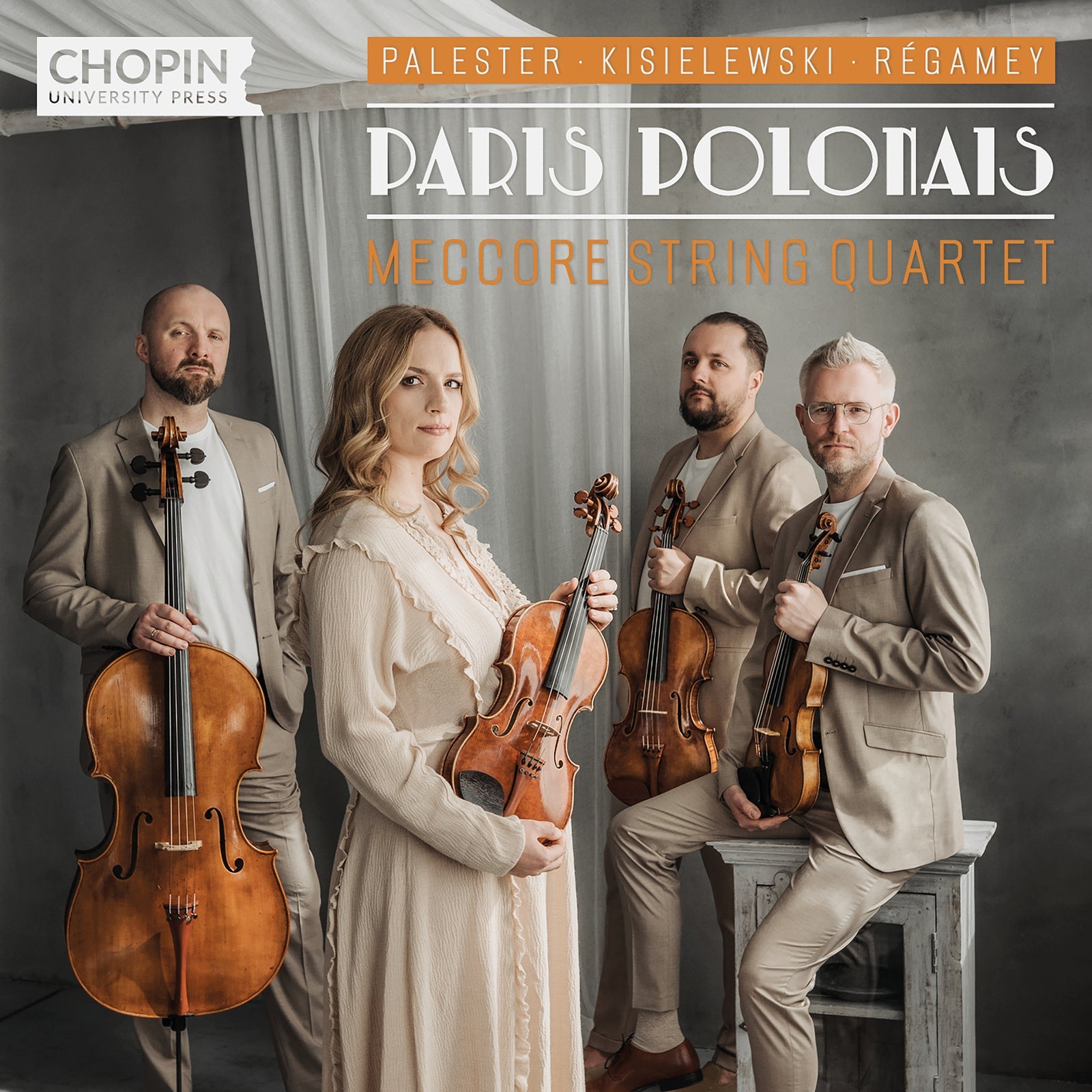 CD cover featuring the Meccore String Quartet and composers’ names.