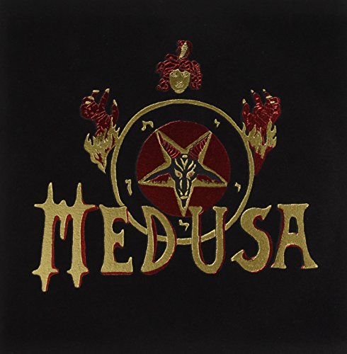Black album cover with gold Medusa illustration and pentagram design.