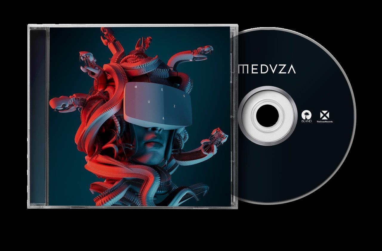 MEDUZA CD cover with a sculpted head entwined by red snakes.