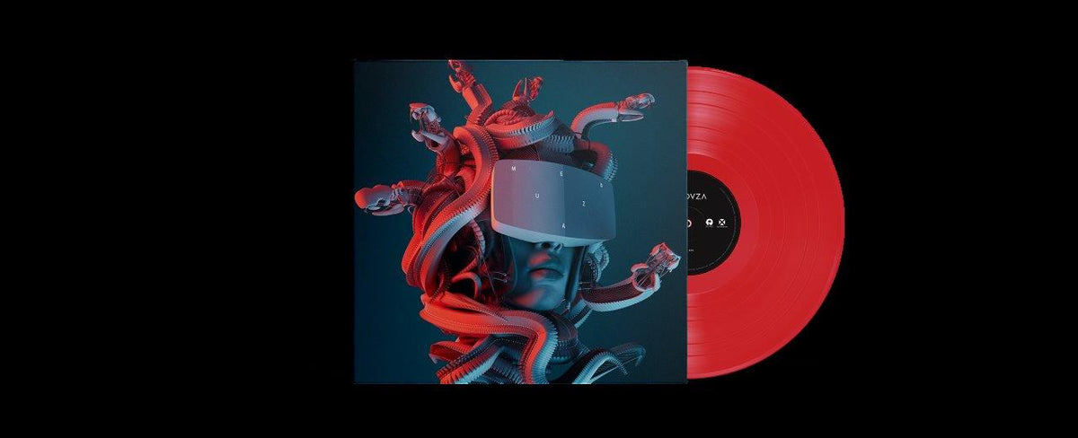 Vinyl record album cover featuring a Medusa figure with snakes and a red disc.