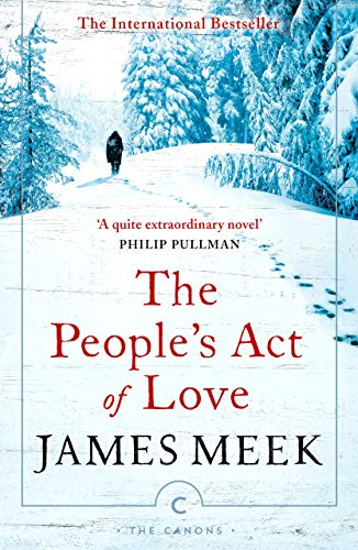 Book cover: snowy landscape with a lone figure, red title text.