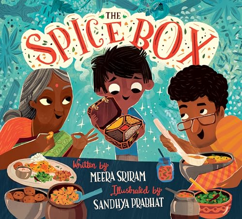 Illustrated book cover: three people with food, titled "The Spice Box".