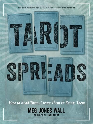 Book cover for "Tarot Spreads" with stacked cards and blue background.