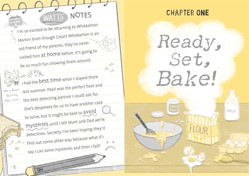 Book cover with handwritten notes, baking ingredients, and text reading “Ready, Set, Bake!”