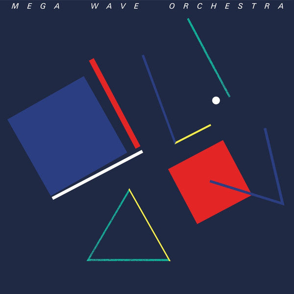 Vinyl album cover with abstract geometric shapes in red, blue, and yellow.