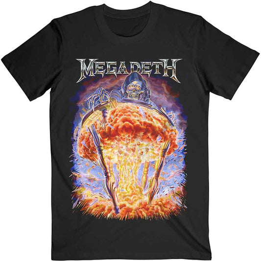 Man wearing a black Megadeth t-shirt with a nuclear explosion graphic and band logo.