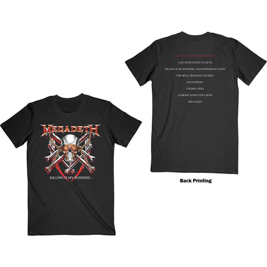 Black t-shirt with Megadeth band logo: skull and crossbones design.