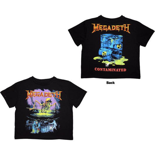 Black women's cropped t-shirt with Megadeth “Contaminated” back print, size X-Large.