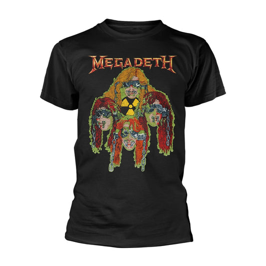 Black t-shirt with a colorful, illustrated Megadeth band graphic.