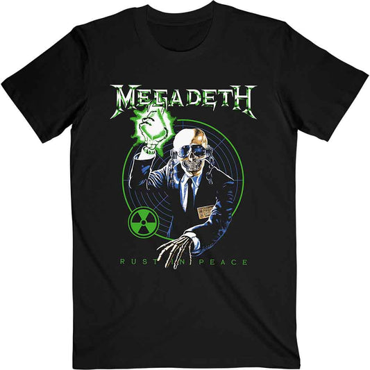 Black Megadeth t-shirt featuring a skeletal figure with a glowing orb.