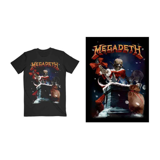 Black Megadeth t-shirt with Santa Claus and band logo graphic.