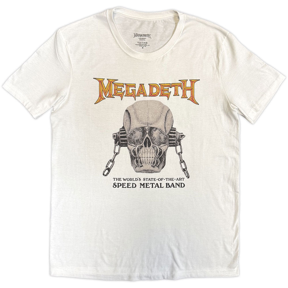 White Megadeth t-shirt featuring a skull graphic and the text Speed Metal Band.