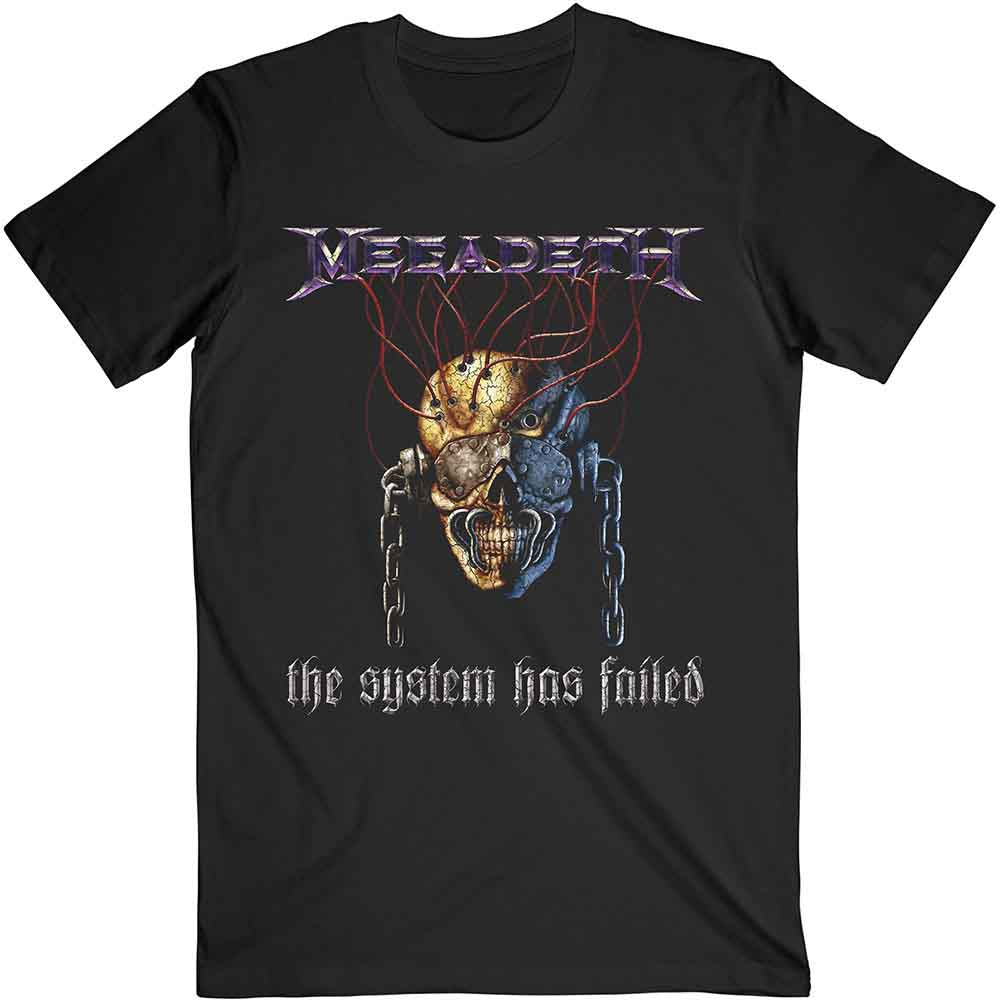 Black Megadeth t-shirt with skull graphic and band logo.