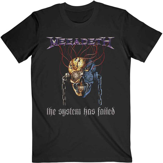 Black Megadeth t-shirt with skull graphic and band logo.