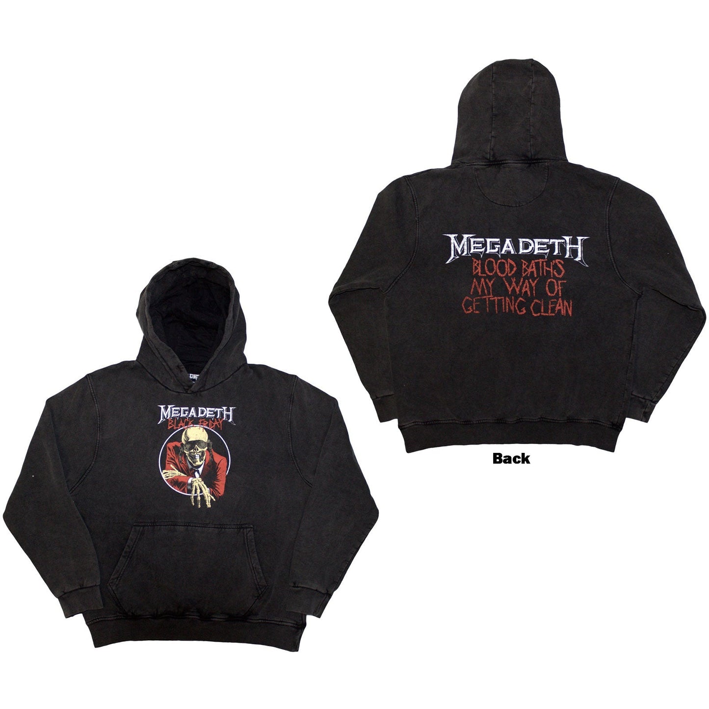 Black Megadeth hoodie, size XX-Large, with back print; part of a wash collection.