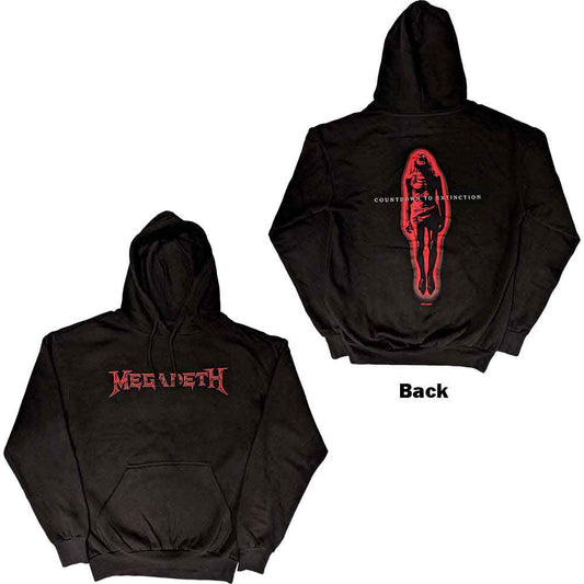 Black pullover hoodie with large Megadeth “Countdown To Extinction” back print.