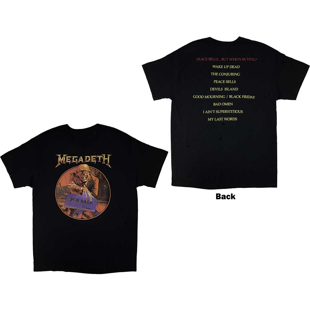 Black Megadeth t-shirt with "Peace Sells" album art on the front.