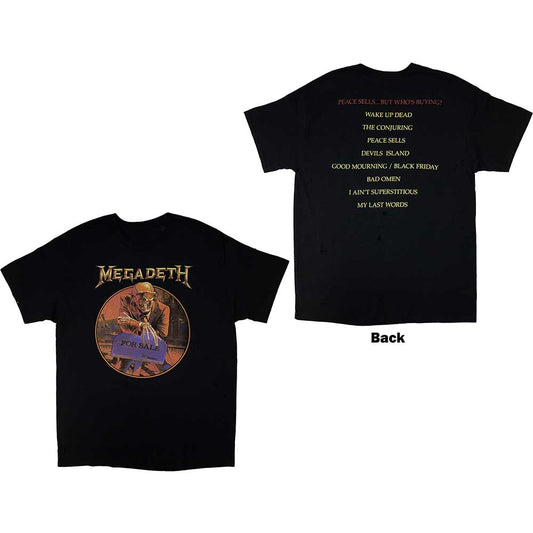 Black Megadeth t-shirt with “Peace Sells” album art, worn by a man.