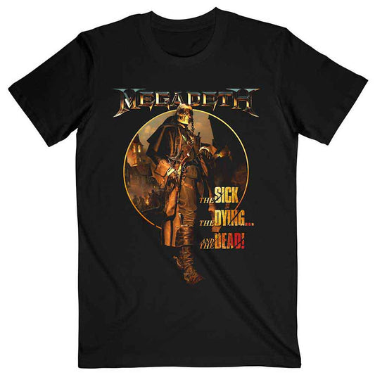 Black unisex t-shirt featuring the circular album artwork from Megadeth's The Sick, The Dying.