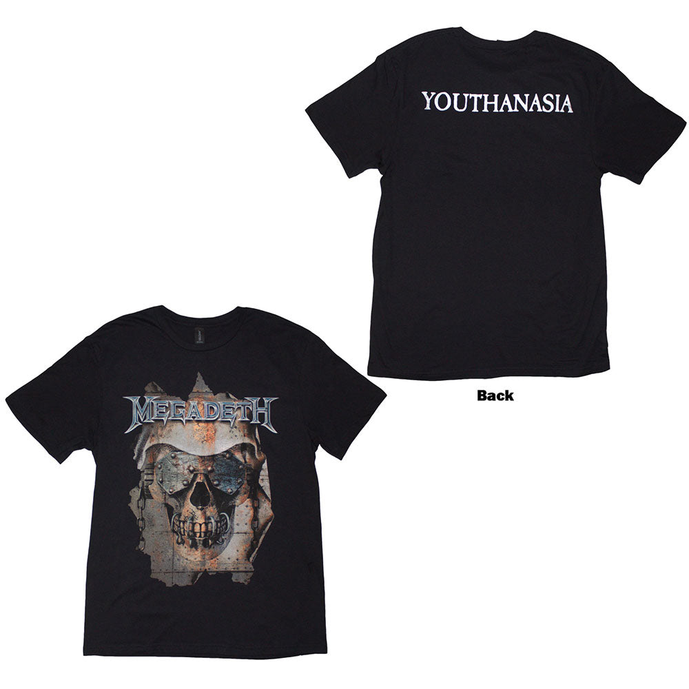 Black Megadeth t-shirt with “Youthanasia” back print, small size.