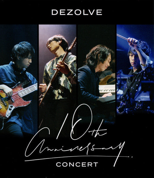 Blu-ray cover featuring four band members performing, titled DEZOLVE 10th Anniversary Concert.