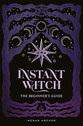 Book cover: “Instant Witch” with celestial and botanical purple illustrations.