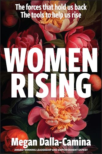 Book cover with large white text "Women Rising" amidst pink and red flowers.