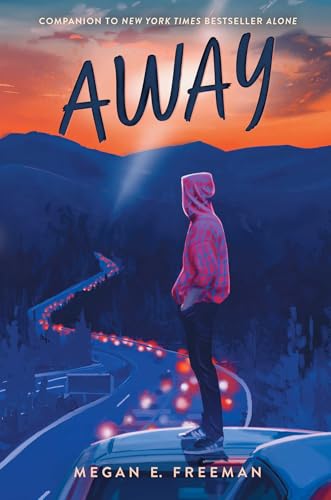 Book cover: hooded figure standing on a car roof, mountain road.