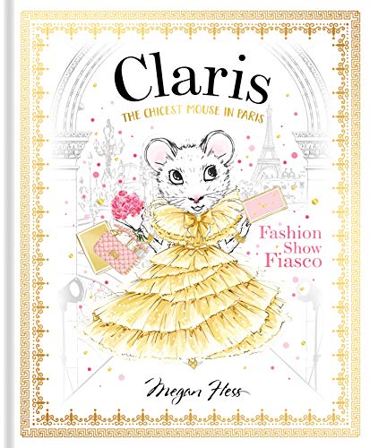 Illustration of a mouse in a yellow dress, holding a purse and flowers.