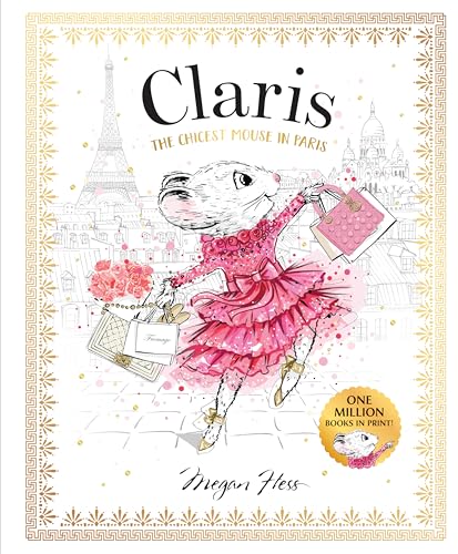 A mouse in a pink dress carries shopping bags in Paris.
