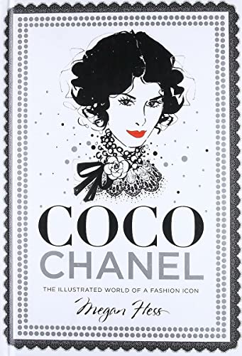 Book cover featuring a black and white illustration of Coco Chanel with red lips.
