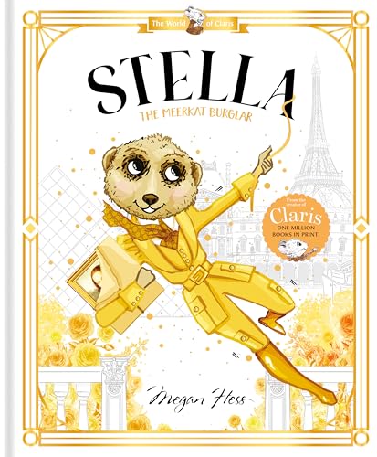 Book cover: a meerkat in a yellow suit flies near the Eiffel Tower.