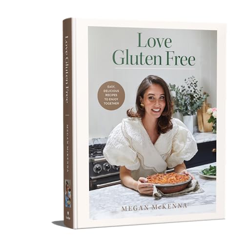 Cookbook cover featuring a woman holding a dish of pasta, titled “Love Gluten Free”.