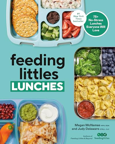 Book cover featuring colorful lunchbox meals and the title "Feeding Littles Lunches".