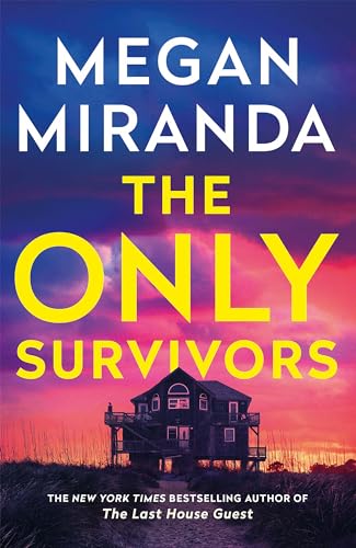 Book cover: dark house on dunes under a stormy pink and blue sky.