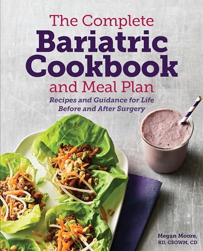 Bariatric cookbook cover with lettuce wraps and a smoothie, text details.
