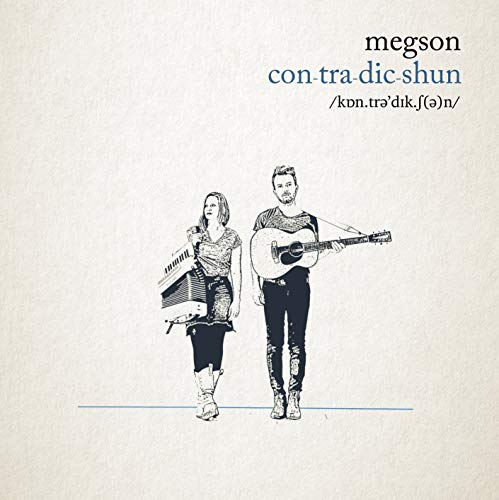 Album cover with a man and woman holding musical instruments, drawn in black and white.