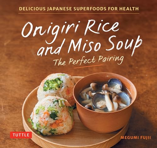 Cookbook cover featuring onigiri rice balls and a bowl of miso soup.