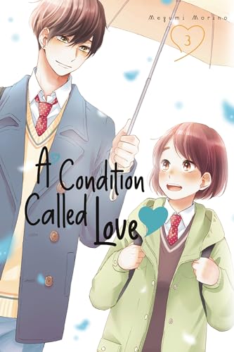 Manga cover with two young people under an umbrella in the rain.