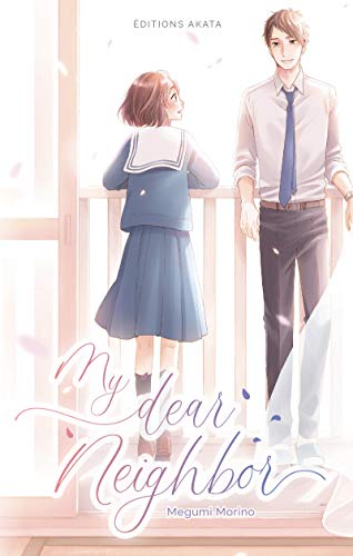 Book cover: two young people standing on a balcony, pink flower petals.