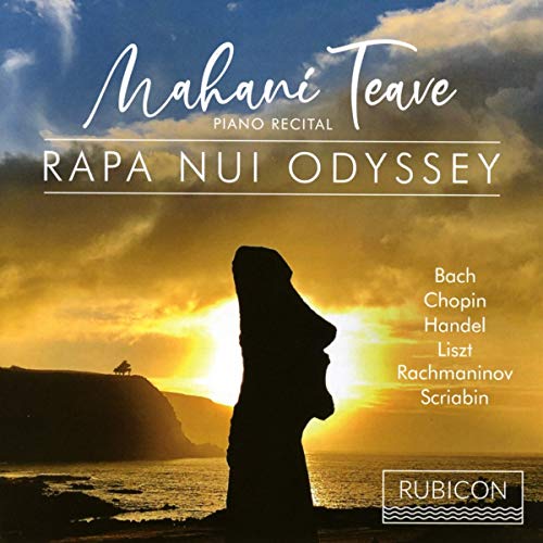 CD cover featuring a Moai statue against a sunset ocean backdrop.