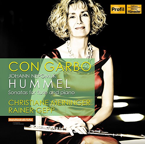 CD cover featuring a woman with a flute, text “Con Garbo” and “Hummel”.