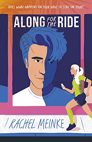 Book cover: illustrated young adults running, split-tone portrait, pink border.