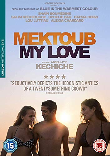 DVD cover for Mektoub My Love featuring three young people on a beach at sunset.
