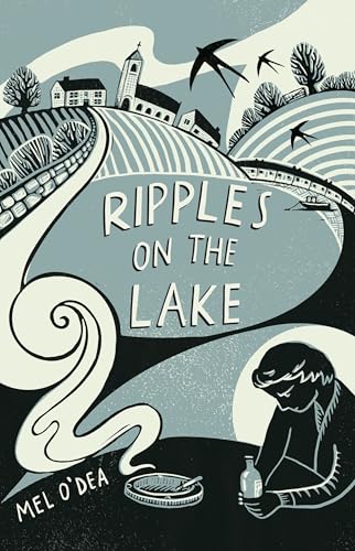 Book cover: stylized landscape with village, lake, and figures.